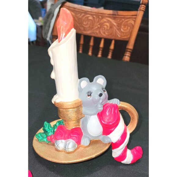 3 Vintage Mouse Stocking Holders Candy Cane Holly Christmas Decor - Picture 4 of 10